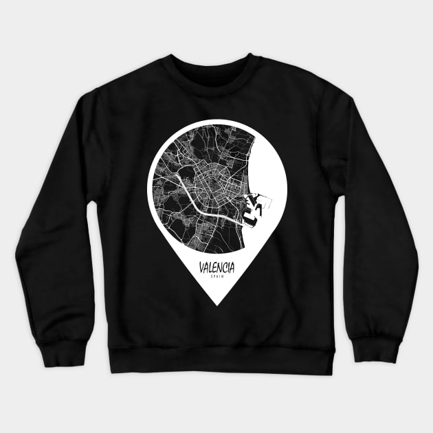 Valencia, Spain City Map - Travel Pin Crewneck Sweatshirt by deMAP Studio